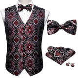 Joior 4PC Mens Extra Silk Vest Party Wedding Gold Paisley Solid Floral Waistcoat Vest Pocket Square Tie Suit Set