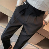 Joior British Style Men High Waist Casual Dress Pant Men Belt Design Slim Trousers Formal Office Social Wedding Party Dress Suit Pants