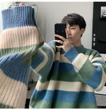 Joior Autumn Winter Sweater Men Pullover Korean Style Male Striped Sweater Loose Knitted Sweater Trend Thick Top Mens Clothing