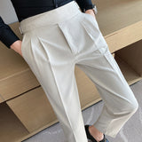 Joior British Style Men High Waist Casual Dress Pant Men Belt Design Slim Trousers Formal Office Social Wedding Party Dress Suit Pants