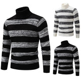 Joior Autumn Winter Fashion Stripe Sweaters High Neck Long Sleeve Thermal Pullovers Male Slim Pullover Stretch Knit Sweaters 3XL-S