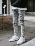 Joior Men's Skinny Ripped Jeans Streetwear Fashion Beggar Patch Men Pencil Pants Grey/Blue Slim Denim Trousers Casual Jeans for Men