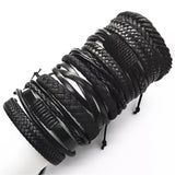 Joior 10 Pcs/set Black Wrap Woven New Fashion Handmade Men Bracelets Male Women Leather Bracelets Men Bangle Jewelry Gift