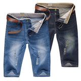 28-40 New Summer Men's Personalized Washable Perforated Denim Pants Large Casual Middle Pants