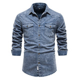 Joior Cotton Men Denim Shirts Double Pocket Solid Color Casual Male Cowboy Shirts New Autumn Slim Quality Shirts for Men