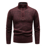 Joior Autumn and Winter New Men's Half High Neck Sweater with Plush and Thick Zipper Pullover Knit Shirt Slim Fit Solid Color Top For