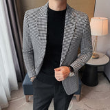 British Style Slim Fit Houndstooth Blazer Men Fashion  Business Office Wedding Dress Suit Jacket High Quality Male Blazers