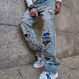 Joior Spring Stylish Loose Ripped Men Straight Jeans Trousers Hip hop Male High Quality Solid Holes Casual Denim Pants