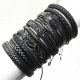 Joior 10 Pcs/set Black Wrap Woven New Fashion Handmade Men Bracelets Male Women Leather Bracelets Men Bangle Jewelry Gift