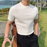 Joior British Style Summer Ice Silk Short Sleeve Knitted T Shirts Men Simple Pure Color O-Neck Casual Slim Tee Shirt Top Homme M-3XL