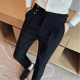 Joior British Style Spring New Solid Business Casual Suit Pants High Waist Button Men Formal Pants High Quality Slim Office Trousers