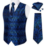 Joior Black Paisley Blue Suit Vest Neck Tie Set Pocket Square Cufflinks Men's Wedding Waistcoat Luxury Tuxedo Vests Men Gilet