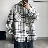 Joior Autumn Plaid Woolen Coat Men Fashion Retro Casual Oversized Woolen Jacket Men Korean Loose Woolen Shirt Mens Overcoat M-2XL