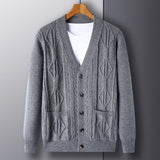 Joior men's winter outfits Cardigan Men's  Diamond Plaid Thick Wool Warm Fashion Long Sleeved Casual Cardigan  Knitted Sweater Men