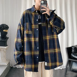 Autumn Oversized Long Sleeved Shirt Men Fashion Retro Plaid Shirt Men Streetwear Korean Loose Casual Shirts Mens Large Size 5XL