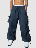 Joior Loose Fit Cargo Pants for Men Solid Streetwear Tooling Trousers Mid-waist Drawstring Beam Feet Long Pants