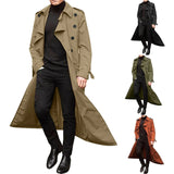 Joior Men's Windbreaker Spring Autumn Long-Slevee Extra Long Trench Coat Classic Trend Double Breasted Solid Color Temperament Trench