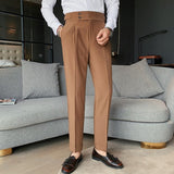 Joior British Style Autumn New Solid High Waist Trousers Men Formal Pants High Quality Slim Fit Business Casual Suit Pants Hommes