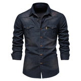 Joior Elastic Cotton Denim Shirt Men Long Sleeve Quality Cowboy Shirts for Men Casual Slim Fit Mens Designer Clothing