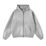 Joior Men's Oversize Long Sleeve Washed Double Zipper Cardigan Hoodies Loose Plus Plush Gradient Women's Hooded Pullovers Winter