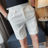 Joior Summer British Style Business Casual Shorts Men Simple Slim Suit Shorts Knee Length Formal Solid Office Short Pants Homme