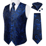 Joior Black Paisley Blue Suit Vest Neck Tie Set Pocket Square Cufflinks Men's Wedding Waistcoat Luxury Tuxedo Vests Men Gilet