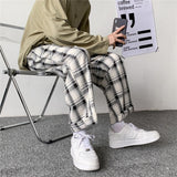 Joior Plaid Pants Men Linens Korean Checked Trousers Male Streetwear Fashion Bottoms Summer Wide Leg Pants Harajuku Breathable