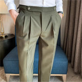 Joior Men Pants Classic Men's Office Trousers Slim Fit High Waist Vintage Pockets for Formal Business Style Elegant Formal Pants