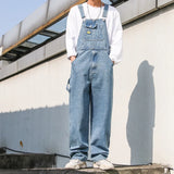 Joior Overalls Men Denim Jumpsuit Straight Jeans Hip Hop Big Pocket Wide Leg Cargo Pants Fashion Casual Loose Male's Rompers Trousers