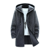 Joior Autumn Winter Men Hooded Sweater Thicken Long Sleeve Drawstring Plush Lining Mid-Length Knitting Jacket Male Coat Streetwear