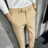 Joior 2024 Summer Fashion Mens Dark Green Suit Pants Pure Color Business Occupation Slim Fit Dress Office Ankle Trousers