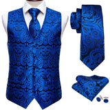 Joior 4PC Mens Extra Silk Vest Party Wedding Gold Paisley Solid Floral Waistcoat Vest Pocket Square Tie Suit Set