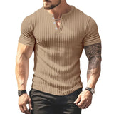 Joior Summer Slim Henry shirt short sleeve T-shirt Small T-shirt casual top sports fitness men's round neck T-shirt Ropa Hombre