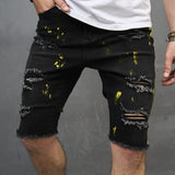 Joior New Men Summer Streetwear Slim fit Ripped Denim Shorts Stylish Holes Solid Casual Straight Jeans Male Five-point Pants