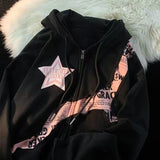 Joior Y2K Zipper Hoodie Women New Fried Street Star Letter Print Spliced Cardigan Hoodie Women Fashion Loose Coat Top Streetwear