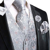 Joior High Quality Silk Mens Vests Champagne Paisley Waistcoat Neck Tie Hanky Cufflinks Brooch Set for Men Suit Wedding Office