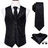 Joior 4PC Mens Extra Silk Vest Party Wedding Gold Paisley Solid Floral Waistcoat Vest Pocket Square Tie Suit Set