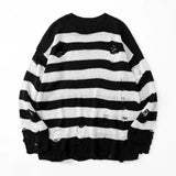 Joior Autumn Winter Couple Stripe Sweaters Destroyed Ripped Sweater Men Pullover Hole Knitwear Women Oversized Fashion Harajuku Tops