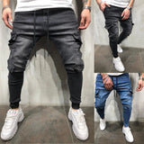 Joior Jeans Men Pants Wash Solid Color Multi Pockets Denim Mid Waist Cargo Jeans Plus Size Fahsion Casual Trousers Male Daily Wear