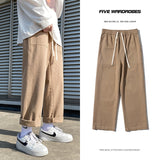 Joior Beige/Khaki/Black Casual Pants Men Fashion Cotton Straight Pants Men Streetwear Loose Hip Hop Wide Leg Pants Mens Trousers S-2XL