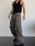 Retro Casual Large Pocket Overalls Men's and Women's New Summer High Waist Loose Straight Tube Draped Wide Leg Pants