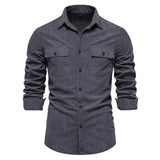 Joior Autumn New Cotton Shirt Men's Business Casual Shirt Lapel Solid Pocket Men's Shirt Men's Autumn Fashion Shirt