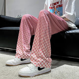 Joior Summer Thin Casual Pants Men Fashion Plaid Wide Leg Pants Men Korean Loose Straight Ice Silk Pants Mens Plus Size Trousers S-5XL