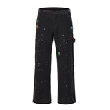 Joior Streetwear Graffiti Cargo Flared Jeans Khaki Black Splash Ink Wide Leg Denim Pant Hip Hop Cargo Trousers Jean Men