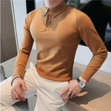 Joior Autumn Winter Slim Long Sleeved Polo Shirt Men's Solid Color Lapel knitted Bottom Sweater Business Simple Casual Polo Shirt Top