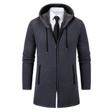 Joior Men's Fleece Long Cardigan Autumn Winter Knitting Jacket Solid Color Hooded Sweater Coat Plush Padded Outwear Fashion