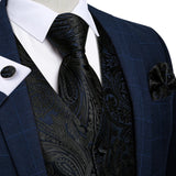 Joior Black Paisley Blue Suit Vest Neck Tie Set Pocket Square Cufflinks Men's Wedding Waistcoat Luxury Tuxedo Vests Men Gilet