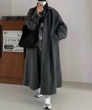 Autumn Winter Long Warm Grey Black Slouchy Woolen Coat Men Single Breasted Loose Casual Wool Blends Overcoat