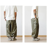 Joior Multi-Pocket Cargo Pants Men's Casual Solid Colour Straight Pants Baggy Wide-leg Cropped Pants Men Ankle-length Pants