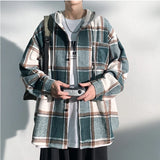 Joior Autumn New College Style Plaid Hooded Jacket Men Loose Fashion Women's Hoodie Woolen Fabric Male Korean Couple Woolen Coat